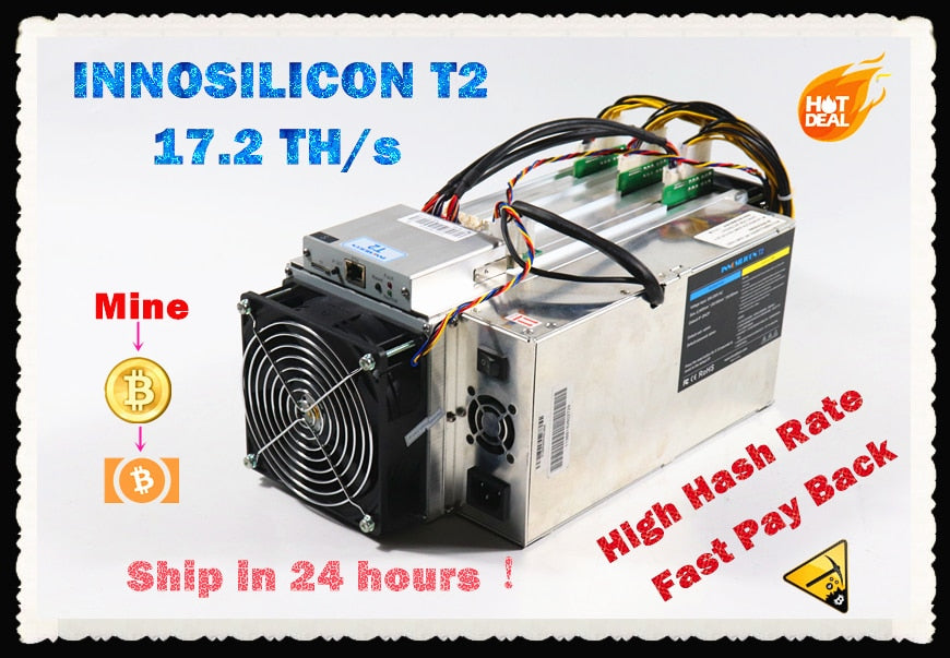 Used INNOSILICON T2 17.2TH/s With PSU Asic Bitcoin BTC BCH Miner Better Than Antminer S9 S9j S17 T17 Whatsminer M3 M3X Ebit E10