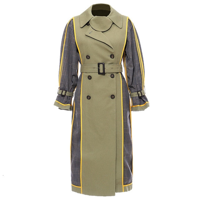 [EAM] Women Plaid Spilit Both Side Wear Trench New Lapel Long Sleeve Loose Fit Windbreaker Fashion Tide Spring Autumn 2020 1H848