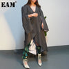 [EAM] 2020 New Spring Autumn V-collar Long Sleeve Gray Pleated Stitch Big Size Irregular Windbreaker Women Trench Fashion JQ373