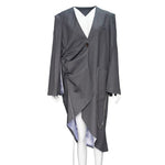 [EAM] 2020 New Spring Autumn V-collar Long Sleeve Gray Pleated Stitch Big Size Irregular Windbreaker Women Trench Fashion JQ373