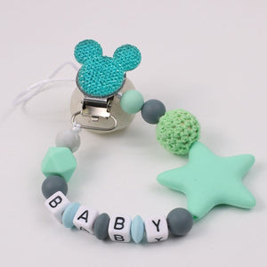 Personalize Name Mouse Head Dummy Clip Pacifier Clips Baby Silicone Pacifier Holder Chain Baby Attache Sucette Gift