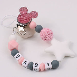 Personalize Name Mouse Head Dummy Clip Pacifier Clips Baby Silicone Pacifier Holder Chain Baby Attache Sucette Gift