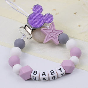 Personalize Name Mouse Head Dummy Clip Pacifier Clips Baby Silicone Pacifier Holder Chain Baby Attache Sucette Gift