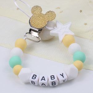 Personalize Name Mouse Head Dummy Clip Pacifier Clips Baby Silicone Pacifier Holder Chain Baby Attache Sucette Gift