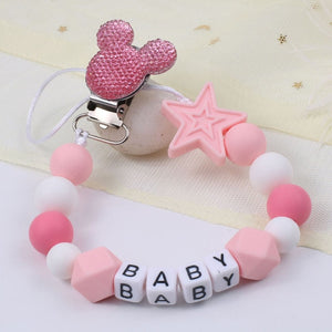 Personalize Name Mouse Head Dummy Clip Pacifier Clips Baby Silicone Pacifier Holder Chain Baby Attache Sucette Gift