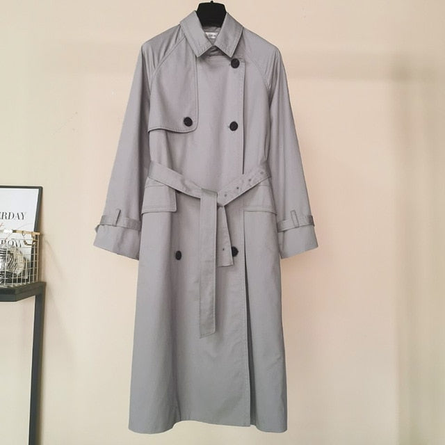 UK Brand new Fashion 2020 Fall /Autumn Casual Double breasted Simple Classic Long Trench coat with belt Chic Female windbreaker