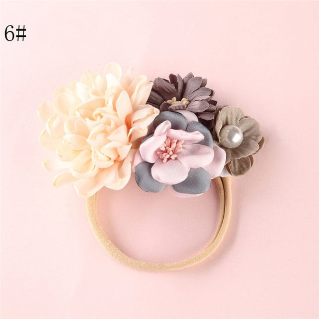 BalleenShiny Fashion Florals Headband Newborn Baby Elastic Princess Hairbands Child Kids Pearl Fresh Style Cute Headwear Gifts