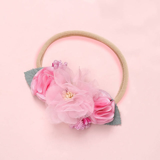 BalleenShiny Fashion Florals Headband Newborn Baby Elastic Princess Hairbands Child Kids Pearl Fresh Style Cute Headwear Gifts