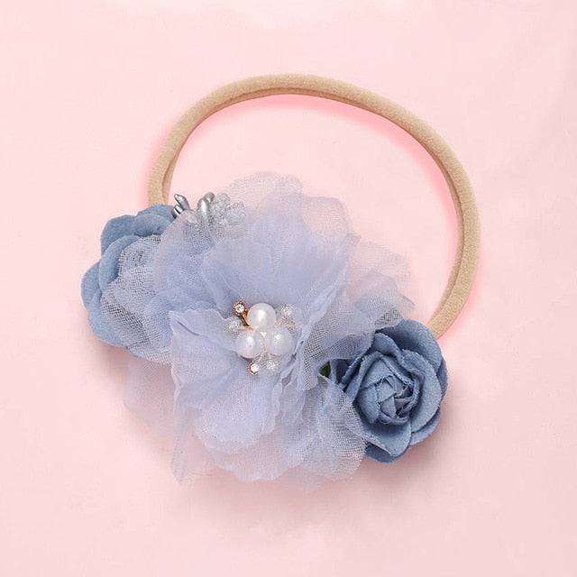 BalleenShiny Fashion Florals Headband Newborn Baby Elastic Princess Hairbands Child Kids Pearl Fresh Style Cute Headwear Gifts