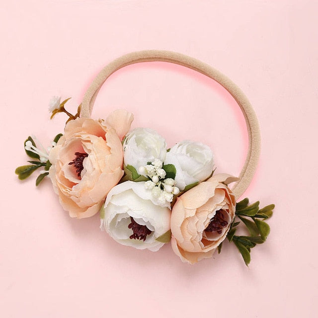 BalleenShiny Fashion Florals Headband Newborn Baby Elastic Princess Hairbands Child Kids Pearl Fresh Style Cute Headwear Gifts