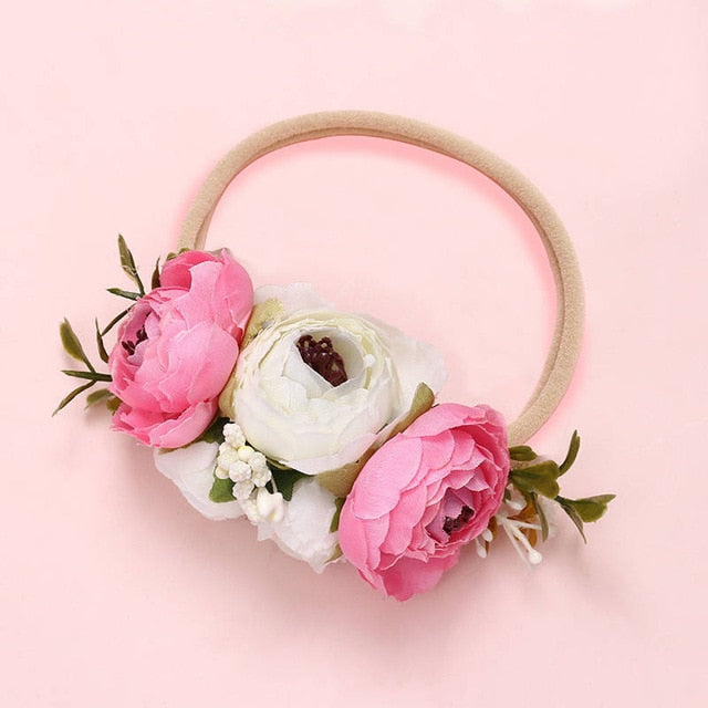 BalleenShiny Fashion Florals Headband Newborn Baby Elastic Princess Hairbands Child Kids Pearl Fresh Style Cute Headwear Gifts