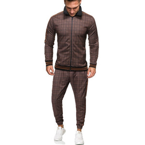 2020 Gentlemen Tracksuit men Fashion Sporting Suit Men Sets Brand Plaid Zipper Sweatshirt+Sweatpants Mens Clothing 2 Pieces Sets