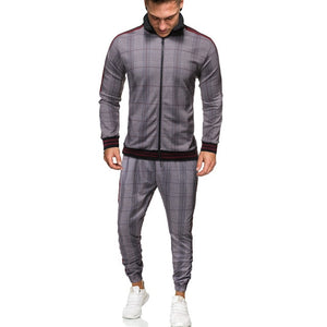 2020 Gentlemen Tracksuit men Fashion Sporting Suit Men Sets Brand Plaid Zipper Sweatshirt+Sweatpants Mens Clothing 2 Pieces Sets