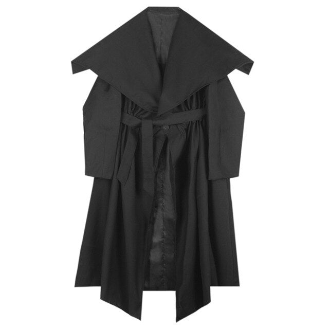 [EAM] Women Black Asymmetrical Big Vent Long Trench New Lapel Long Sleeve Loose Fit Windbreaker Fashion Tide Spring 2020 1S243