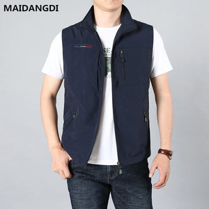 MAIDANGDI Men's Waistcoat  Jackets Vest 2020 Summer New Solid Color Stand Collar  Climbing Hiking Work Sleeveless With Pocket