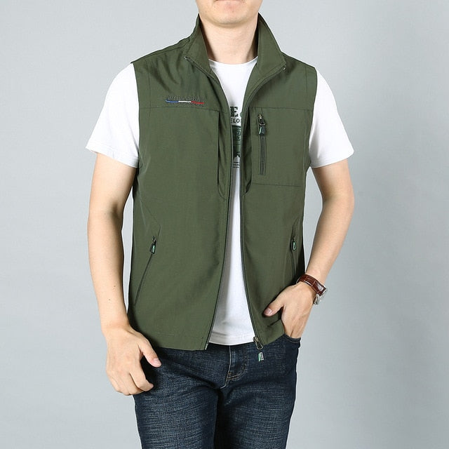 MAIDANGDI Men's Waistcoat  Jackets Vest 2020 Summer New Solid Color Stand Collar  Climbing Hiking Work Sleeveless With Pocket