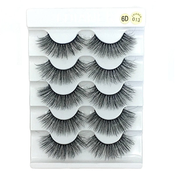 5 Pairs 6D Faux Mink Hair False Eyelashes Natural Long Wispies Lashes Handmade Cruelty-free Criss-cross Eyelashes Makeup Tools