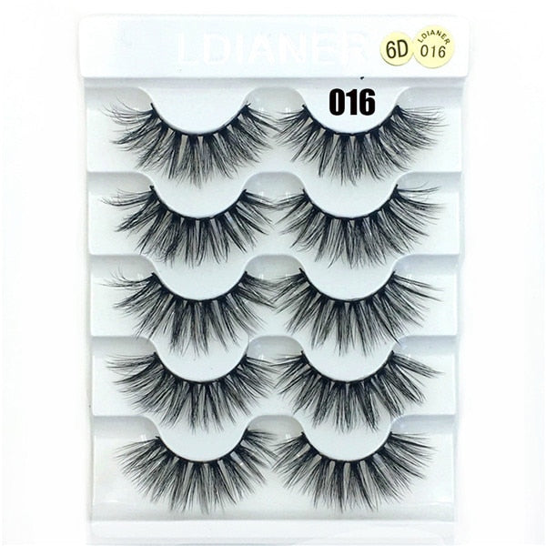 5 Pairs 6D Faux Mink Hair False Eyelashes Natural Long Wispies Lashes Handmade Cruelty-free Criss-cross Eyelashes Makeup Tools