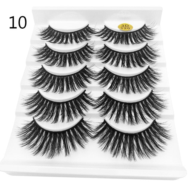 5 Pairs 6D Faux Mink Hair False Eyelashes Natural Long Wispies Lashes Handmade Cruelty-free Criss-cross Eyelashes Makeup Tools