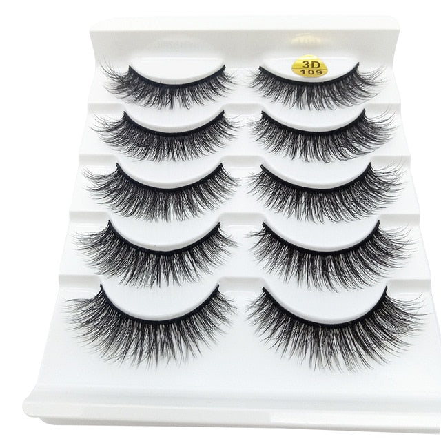 5 Pairs 6D Faux Mink Hair False Eyelashes Natural Long Wispies Lashes Handmade Cruelty-free Criss-cross Eyelashes Makeup Tools