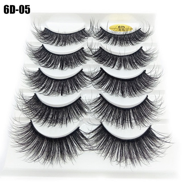 5 Pairs 6D Faux Mink Hair False Eyelashes Natural Long Wispies Lashes Handmade Cruelty-free Criss-cross Eyelashes Makeup Tools