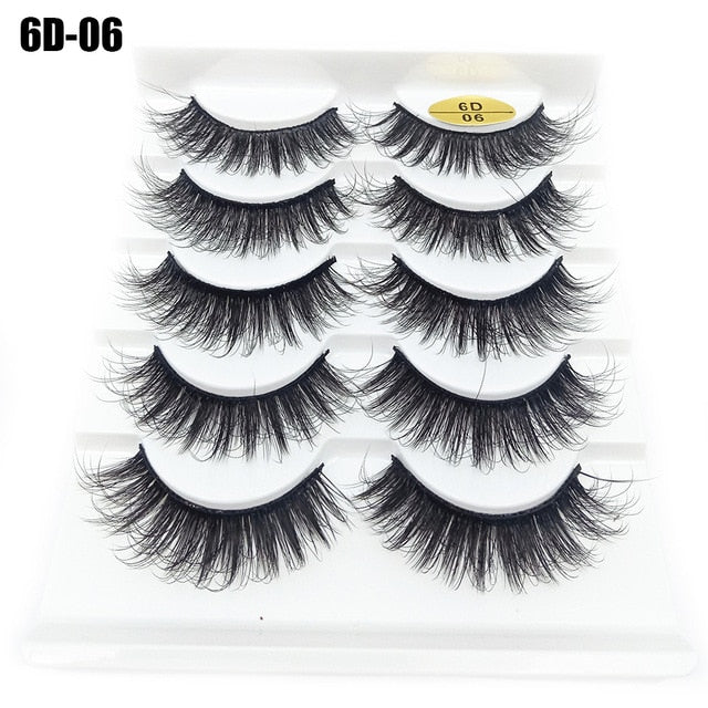 5 Pairs 6D Faux Mink Hair False Eyelashes Natural Long Wispies Lashes Handmade Cruelty-free Criss-cross Eyelashes Makeup Tools