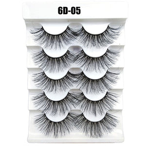 5 Pairs 6D Faux Mink Hair False Eyelashes Natural Long Wispies Lashes Handmade Cruelty-free Criss-cross Eyelashes Makeup Tools