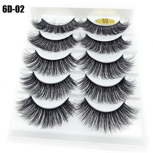 5 Pairs 6D Faux Mink Hair False Eyelashes Natural Long Wispies Lashes Handmade Cruelty-free Criss-cross Eyelashes Makeup Tools