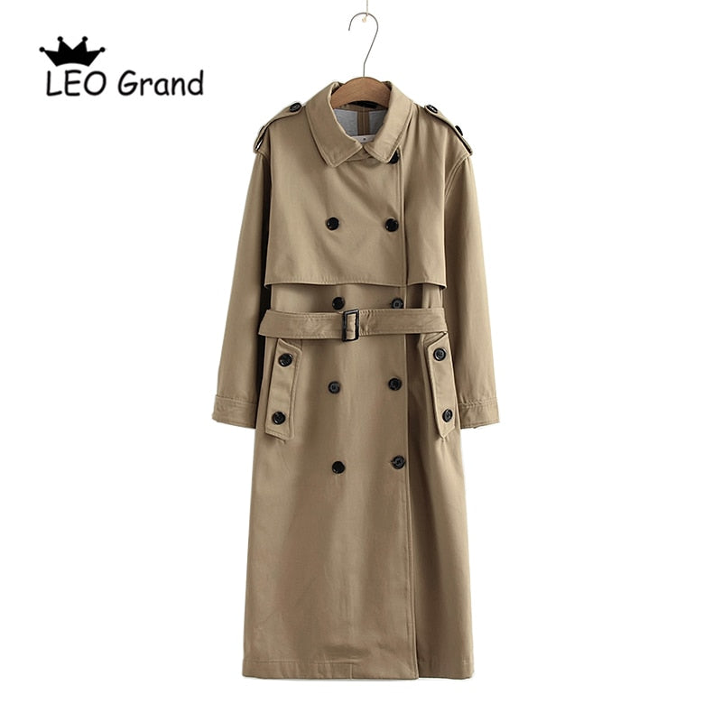 Vee Top women casual solid color double breasted outwear fashion sashes office coat chic epaulet design long trench 902229