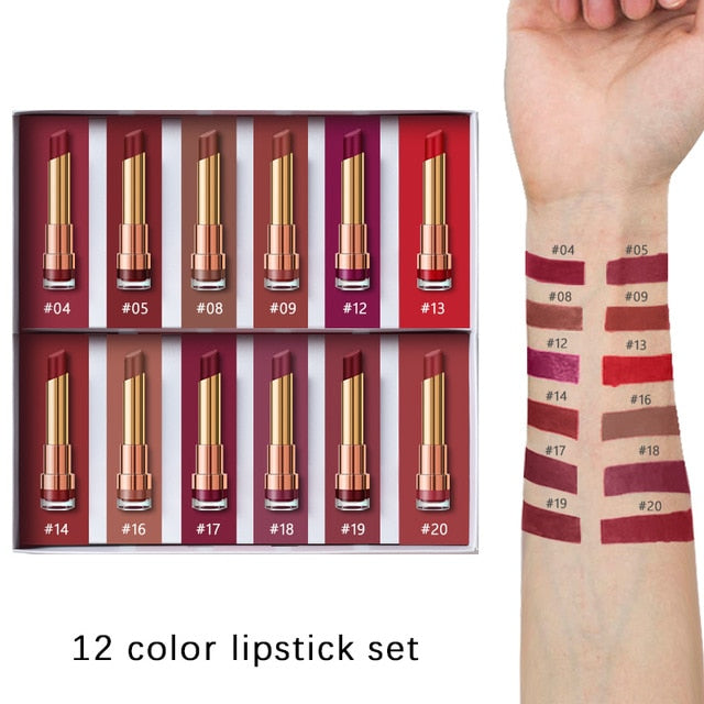 Cellacity matte Lipstick Set 12pcs/lot Waterproof Nutritious Velvet lip stick Red Tint Nude batom women fashion lips makeup set