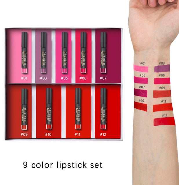 Cellacity matte Lipstick Set 12pcs/lot Waterproof Nutritious Velvet lip stick Red Tint Nude batom women fashion lips makeup set