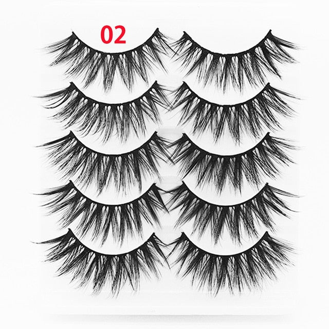 5 Pairs 6D Faux Mink Hair False Eyelashes Natural Long Wispies Lashes Handmade Cruelty-free Criss-cross Eyelashes Makeup Tools