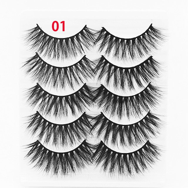 5 Pairs 6D Faux Mink Hair False Eyelashes Natural Long Wispies Lashes Handmade Cruelty-free Criss-cross Eyelashes Makeup Tools