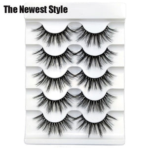 5 Pairs 6D Faux Mink Hair False Eyelashes Natural Long Wispies Lashes Handmade Cruelty-free Criss-cross Eyelashes Makeup Tools