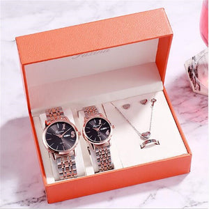 2020 5pcs/set Fashion new Couple 1314 Love Fashion Waterproof Quartz watch steel band women's Watch Dress Clock Gifts