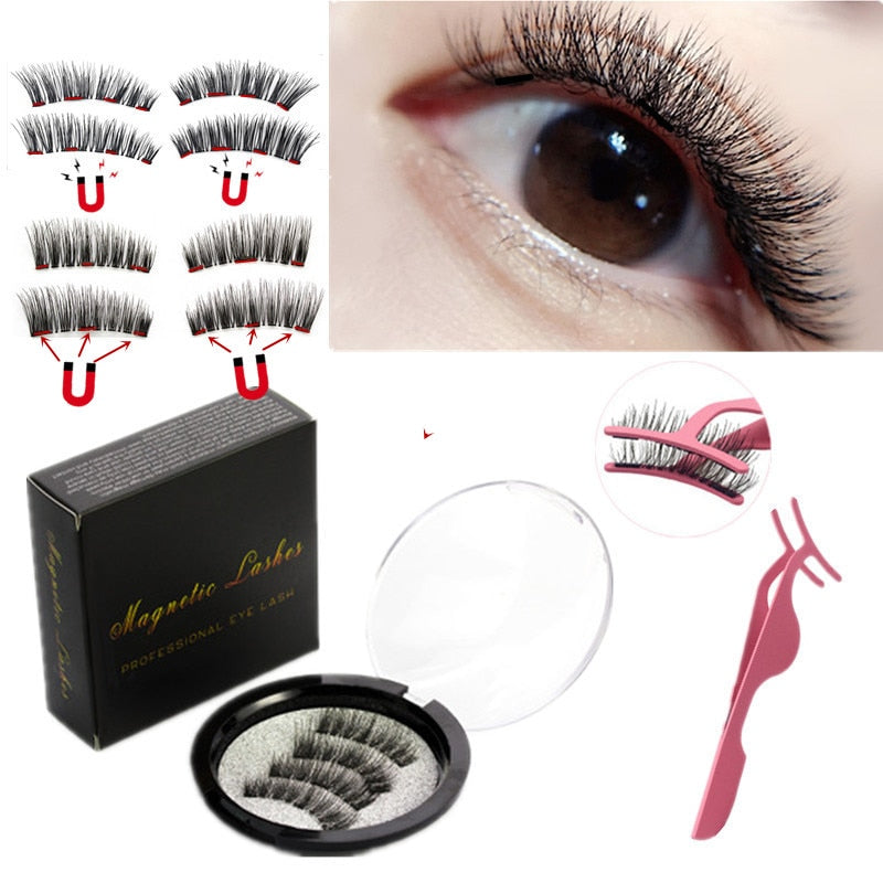 2 pair of 3D magnetic eyelashes handmade Mink eyelashes eye makeup extended false eyelashes repeated use magnetic fake eyelashes