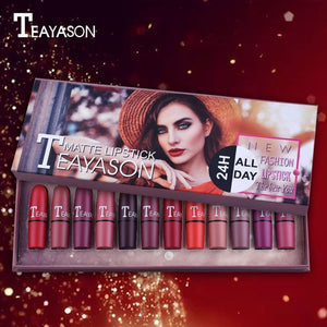 brand matte Lipstick Set 12pcs/lot Waterproof Nutritious Velvet lip stick Red Tint Nude batom women fashion lips makeup set gift