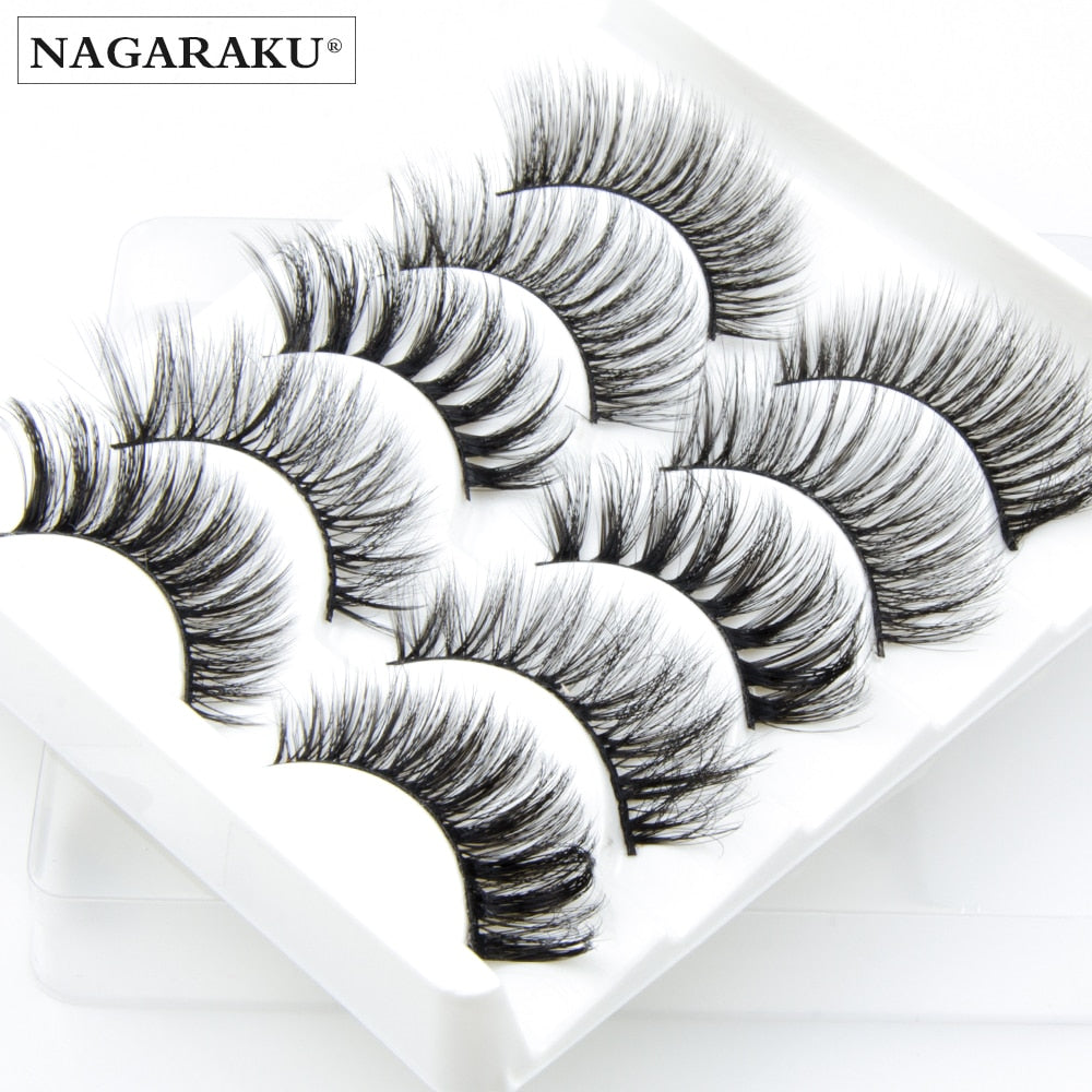 NAGARAKU 5 pairs 3D Mink False Eyelash Extension Natura Fake Eye Lashes  makeup kit maquiagem