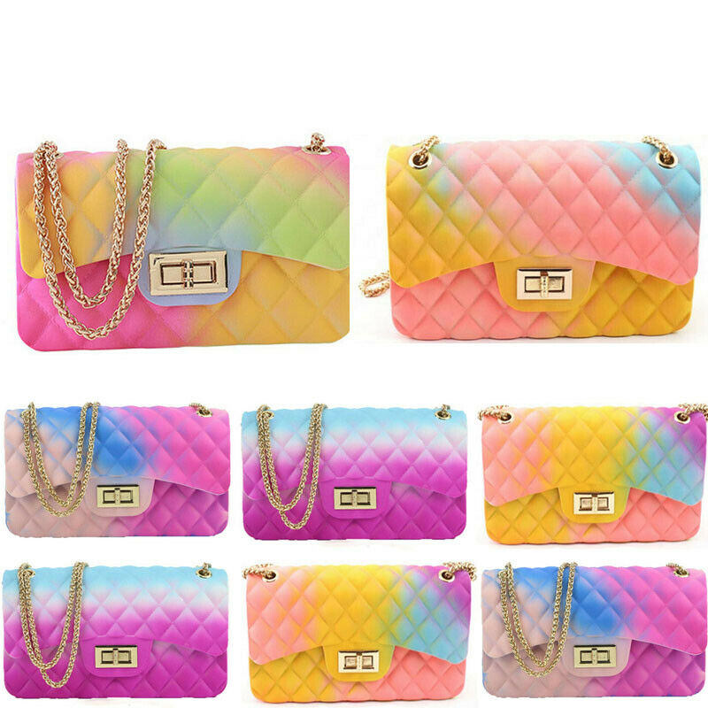 2020 New Fashion Women Ladies Jelly Chain Bag Women's Rainbow PVC Bag Shoulder Bag Handbag