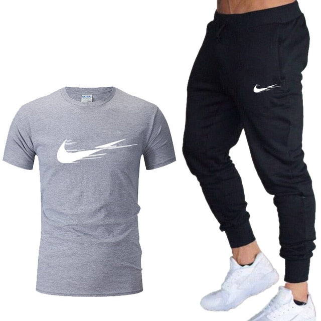 Casual tracksuit summer print suits sportwear men jogging fitness set clothing 2020 Men's sets t shirts + pants two pieces sets