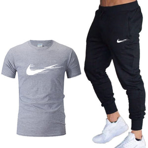 Casual tracksuit summer print suits sportwear men jogging fitness set clothing 2020 Men's sets t shirts + pants two pieces sets