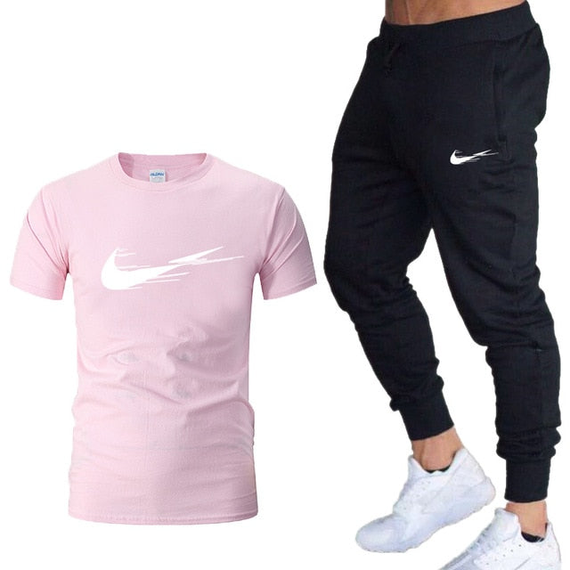 Casual tracksuit summer print suits sportwear men jogging fitness set clothing 2020 Men's sets t shirts + pants two pieces sets