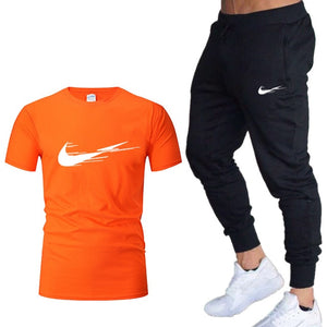 Casual tracksuit summer print suits sportwear men jogging fitness set clothing 2020 Men's sets t shirts + pants two pieces sets