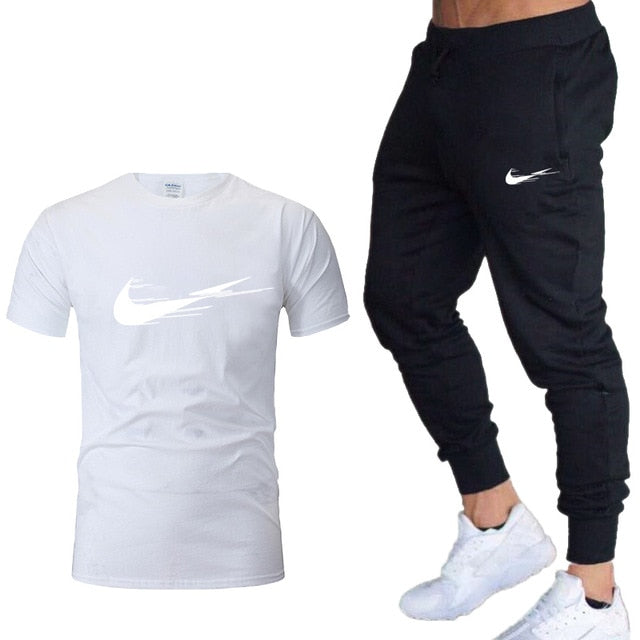 Casual tracksuit summer print suits sportwear men jogging fitness set clothing 2020 Men's sets t shirts + pants two pieces sets