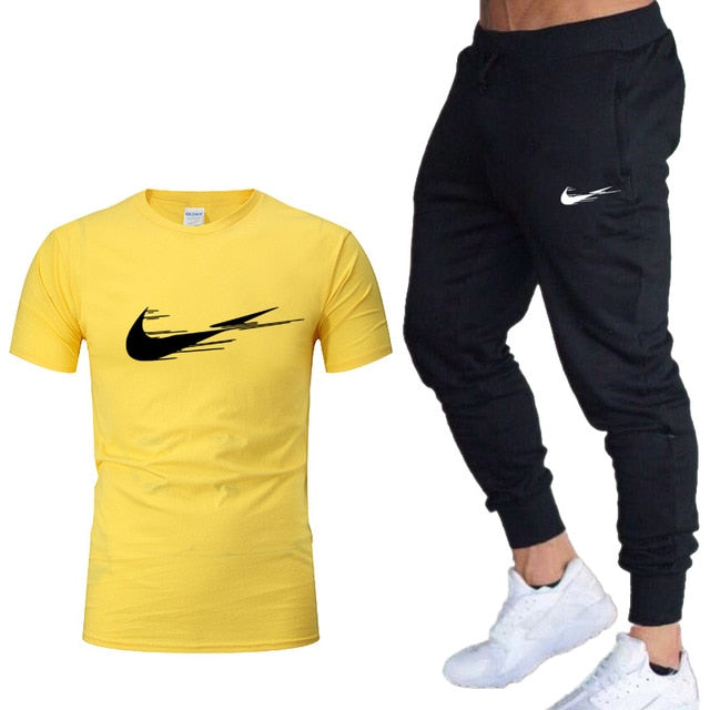 Casual tracksuit summer print suits sportwear men jogging fitness set clothing 2020 Men's sets t shirts + pants two pieces sets