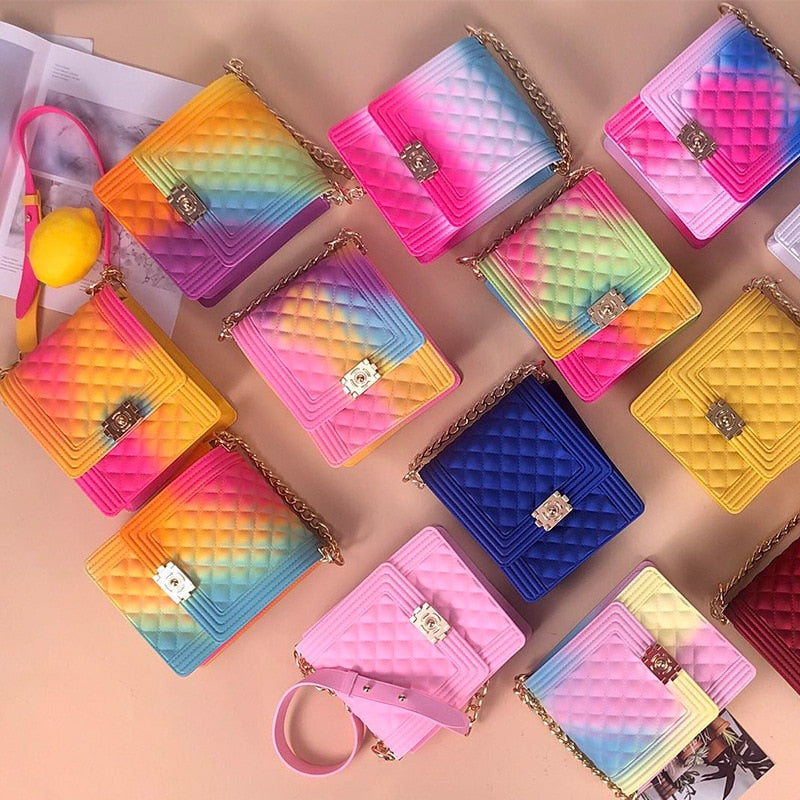 PVC Summer Jelly Bag Mini Crossbody Bags for Women 2020 Rainbow Color Women's Handbags and Purses Graffiti Messenger Phone Bags