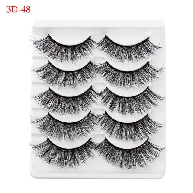 5 Pairs 6D Faux Mink Hair False Eyelashes Natural Long Wispies Lashes Handmade Cruelty-free Criss-cross Eyelashes Makeup Tools