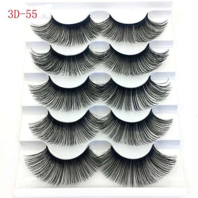 5 Pairs 6D Faux Mink Hair False Eyelashes Natural Long Wispies Lashes Handmade Cruelty-free Criss-cross Eyelashes Makeup Tools