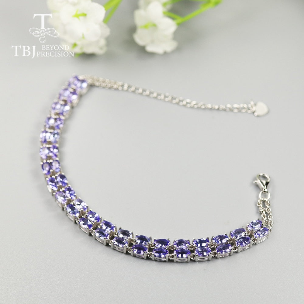 10ct up 100% Natural Blue Tanzanite Bracelet oval 3*5mm 40 pieces  precious gemstone fine jewelry for women 925 sterling silver