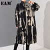 [EAM] Women Black Pattern Printed Big Size Trench New Stand Collar Long Sleeve Loose Fit Windbreaker Fashion Spring 2020 1U80301